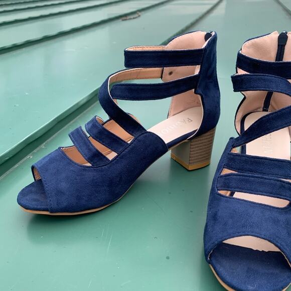 Fashion Blue strappy Saude zip up back open toe heels - Picture 4 of 13